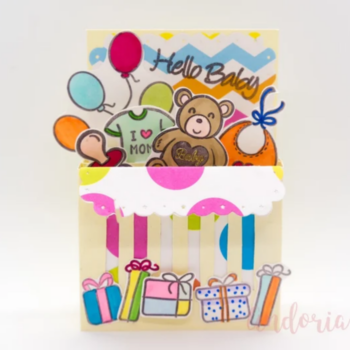Baby Box Card- colorful designs with Hello Baby