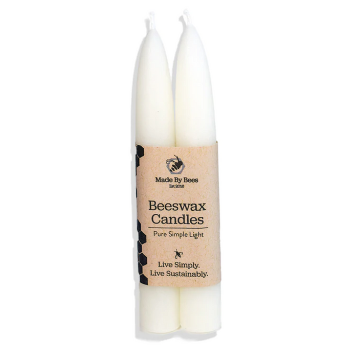 White Beeswax Taper Candles "Set of 2"